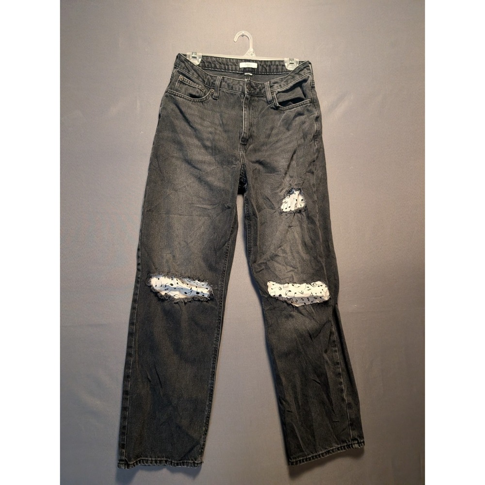 Forever 21 Womens 31x28.5 Black Distressed Music Note Underlay Straight Jeans